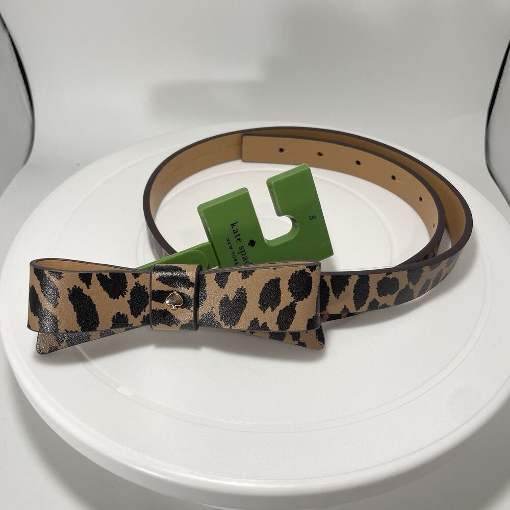Kate Spade Leopard Cheetah Print Leather Belt Bow Accent Size S NWT Women